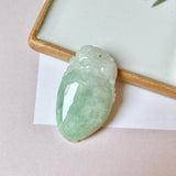 A-Grade Moss on Snow Jadeite Peach and Pixiu Pendant No.220387