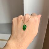 Icy A-Grade Jadeite Imperial Green Jadeite Leaf Pendant No.172566