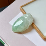 A-Grade Moss on Snow Jadeite Peach and Pixiu Pendant No.220387