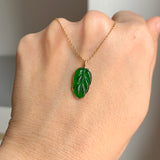 Icy A-Grade Jadeite Imperial Green Jadeite Leaf Pendant No.172566