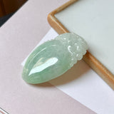 A-Grade Moss on Snow Jadeite Peach and Pixiu Pendant No.220387