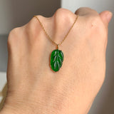 Icy A-Grade Jadeite Imperial Green Jadeite Leaf Pendant No.172566