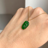 Icy A-Grade Jadeite Imperial Green Jadeite Leaf Pendant No.172566