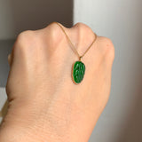 Icy A-Grade Jadeite Imperial Green Jadeite Leaf Pendant No.172566