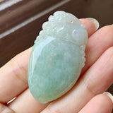 A-Grade Moss on Snow Jadeite Peach and Pixiu Pendant No.220387