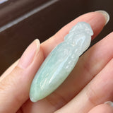 A-Grade Moss on Snow Jadeite Peach and Pixiu Pendant No.220387