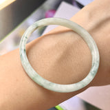 45.4mm A-Grade Natural Floral Jadeite Modern Round Bangle No.152023