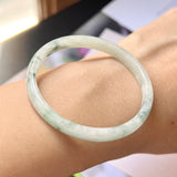 45.4mm A-Grade Natural Floral Jadeite Modern Round Bangle No.152023