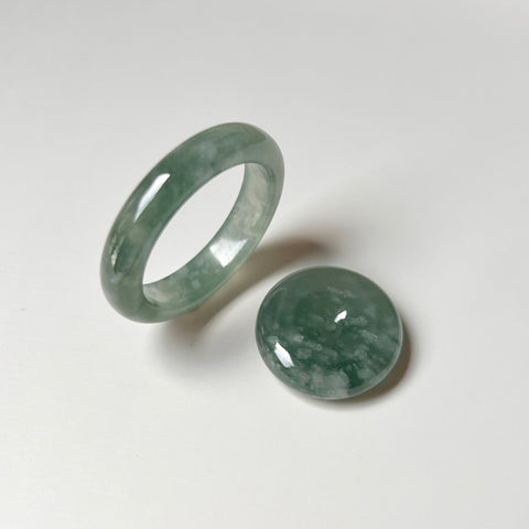 18.3mm A-Grade Natural Bluish Green Jadeite Abacus Ring Band and Donut Set No.162410