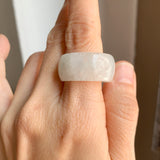 19.6mm A-Grade Natural White Green Jadeite Ring Band No.161674