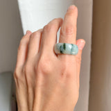 19.5mm A-Grade Natural Bluish Floral Jadeite Ring Band No.161643