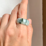 19.5mm A-Grade Natural Bluish Floral Jadeite Ring Band No.161643