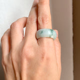 19.5mm A-Grade Natural Bluish Floral Jadeite Ring Band No.161643