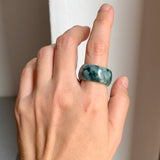 19.5mm A-Grade Natural Bluish Floral Jadeite Ring Band No.161632