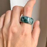 19.5mm A-Grade Natural Bluish Floral Jadeite Ring Band No.161632