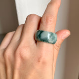 19.5mm A-Grade Natural Bluish Floral Jadeite Ring Band No.161632