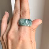 19.5mm A-Grade Natural Bluish Floral Jadeite Ring Band No.161632