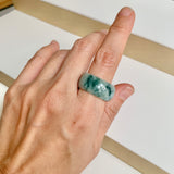 19.5mm A-Grade Natural Bluish Floral Jadeite Ring Band No.161633