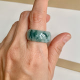 19.5mm A-Grade Natural Bluish Floral Jadeite Ring Band No.161633