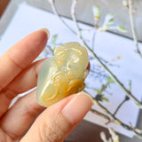 A-Grade Natural Green Yellow Jadeite Peach Monkey Pendant No.172125