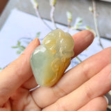 A-Grade Natural Green Yellow Jadeite Peach Monkey Pendant No.172125