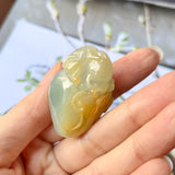 A-Grade Natural Green Yellow Jadeite Peach Monkey Pendant No.172125