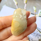 A-Grade Natural Green Yellow Jadeite Peach Monkey Pendant No.172125