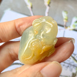 A-Grade Natural Green Yellow Jadeite Peach Monkey Pendant No.172125