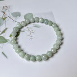 7.8mm A-Grade Natural Light Green Jadeite Beaded Bracelet No.190432