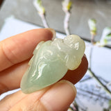 A-Grade Natural Green Yellow Jadeite Peach Monkey Pendant No.172125