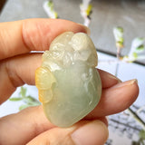 A-Grade Natural Green Yellow Jadeite Peach Monkey Pendant No.172125