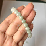 7.8mm A-Grade Natural Light Green Jadeite Beaded Bracelet No.190432