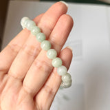 7.8mm A-Grade Natural Light Green Jadeite Beaded Bracelet No.190432