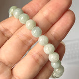 7.8mm A-Grade Natural Light Green Jadeite Beaded Bracelet No.190432