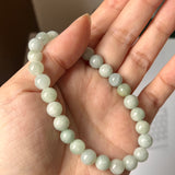 7.8mm A-Grade Natural Light Green Jadeite Beaded Bracelet No.190432