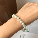 7.8mm A-Grade Natural Light Green Jadeite Beaded Bracelet No.190432