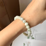 7.8mm A-Grade Natural Light Green Jadeite Beaded Bracelet No.190432