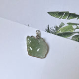 A-Grade Natural Bluish Floral Jadeite Cat Charm No. 172454