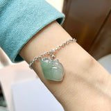 A-Grade Natural Bluish Floral Jadeite Cat Charm No. 172454