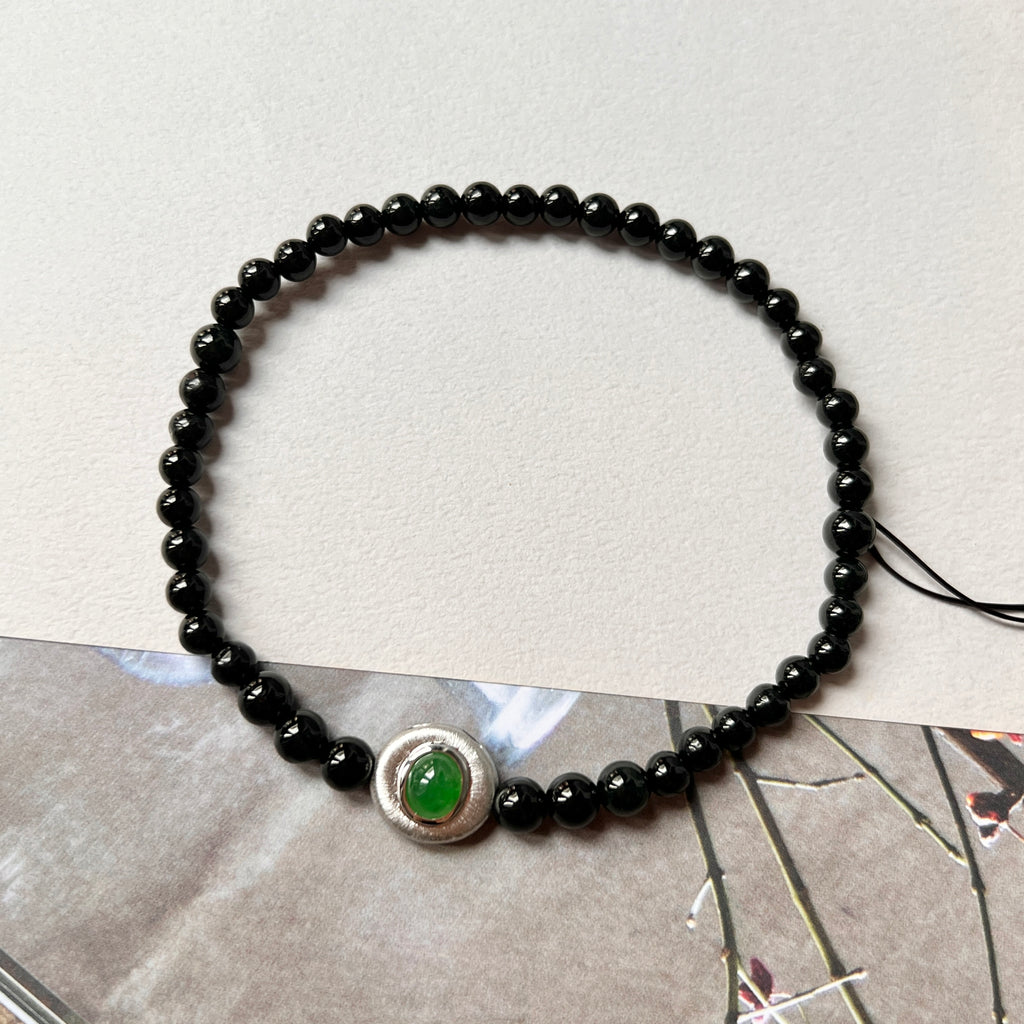 5.1mm A-Grade Natural Omphacite Jadeite Beaded Bracelet No.190376