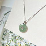 A-Grade Teal Jadeite Donut Pendant (Lilac Flower) No.172472