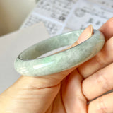 60mm A-Grade Natural Light Green Jadeite Modern Round Bangle No.151977