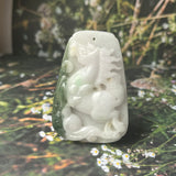 A-Grade Natural White Dark Green Jadeite Horse Pendant No.170877