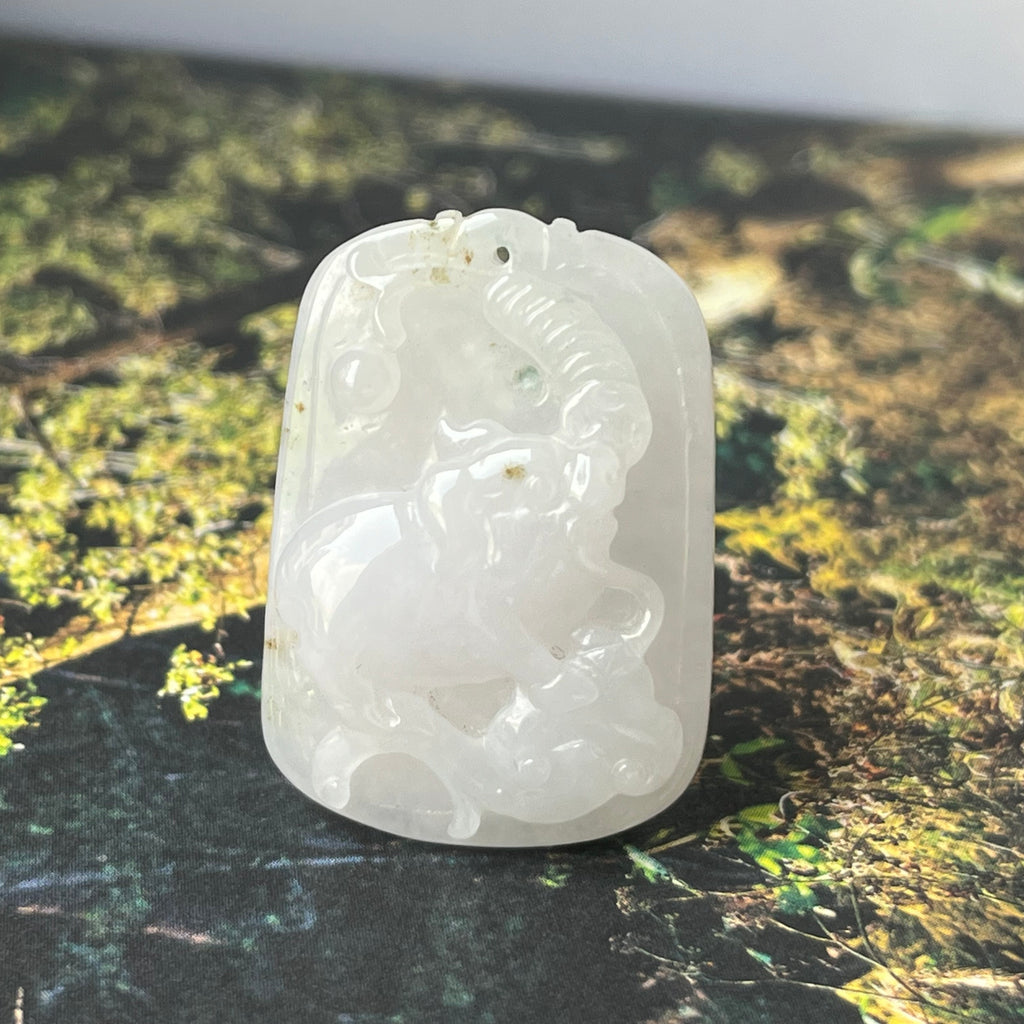 A-Grade Natural White Jadeite Pig Money Ruyi Pendant No.170973