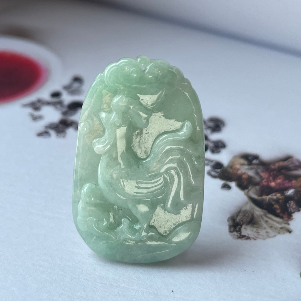 A-Grade Natural Green Jadeite Rooster Pendant No.170862