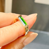 SOLD OUT: 15.5mm Icy A-Grade Natural Imperial Green Jadeite Elliptical Arch Ring No. 162433