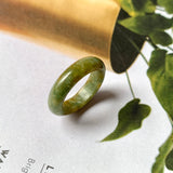 16mm A-Grade Natural Green Brown Jadeite Abacus Ring Band No. 161835