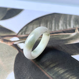 17.3mm A-Grade Natural White Yellowish Green Jadeite Abacus Ring Band No.161921