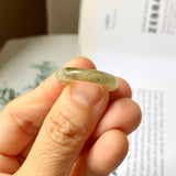 17.2mm A-Grade Natural Light Yellowish Green Jadeite Abacus Ring Band No.161948