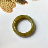 18.3mm A-Grade Natural Brownish Green Jadeite Abacus Ring Band No.161799